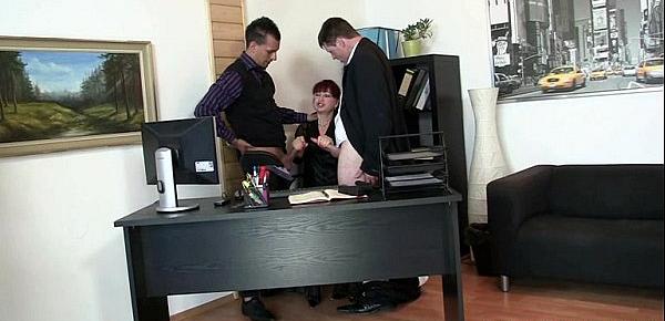  Lovely office lady enjoys two dicks at once